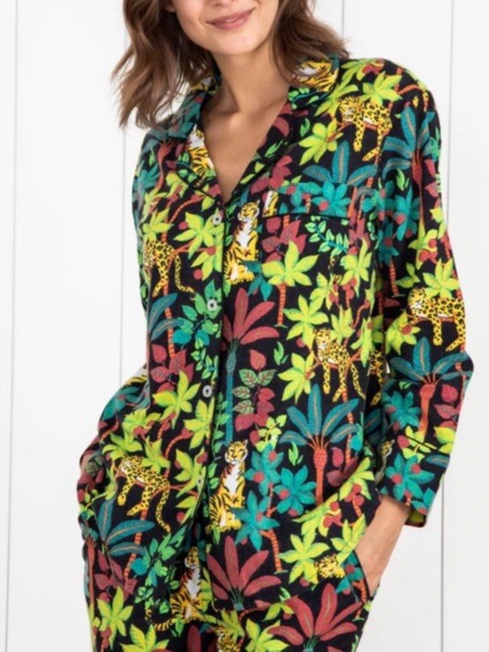 Printfresh Big Cat Energy Long Sleeve Pajama Top, Jungle, Tiger, Lounge, Cotton